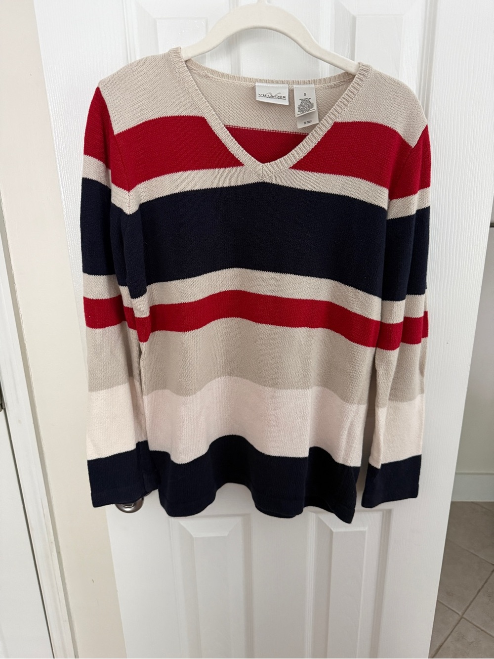 Vintage Liz Claiborne Americana Striped V-Neck Sweater